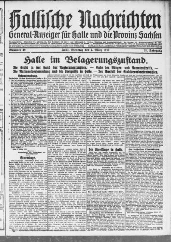 4.3.1919 Halle im Belagerungszustand (Hallische Nachrichten)