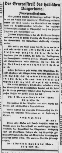 26.2.1919 Der Generalstreik des halleschen Bürgertums (Saalezeitung)